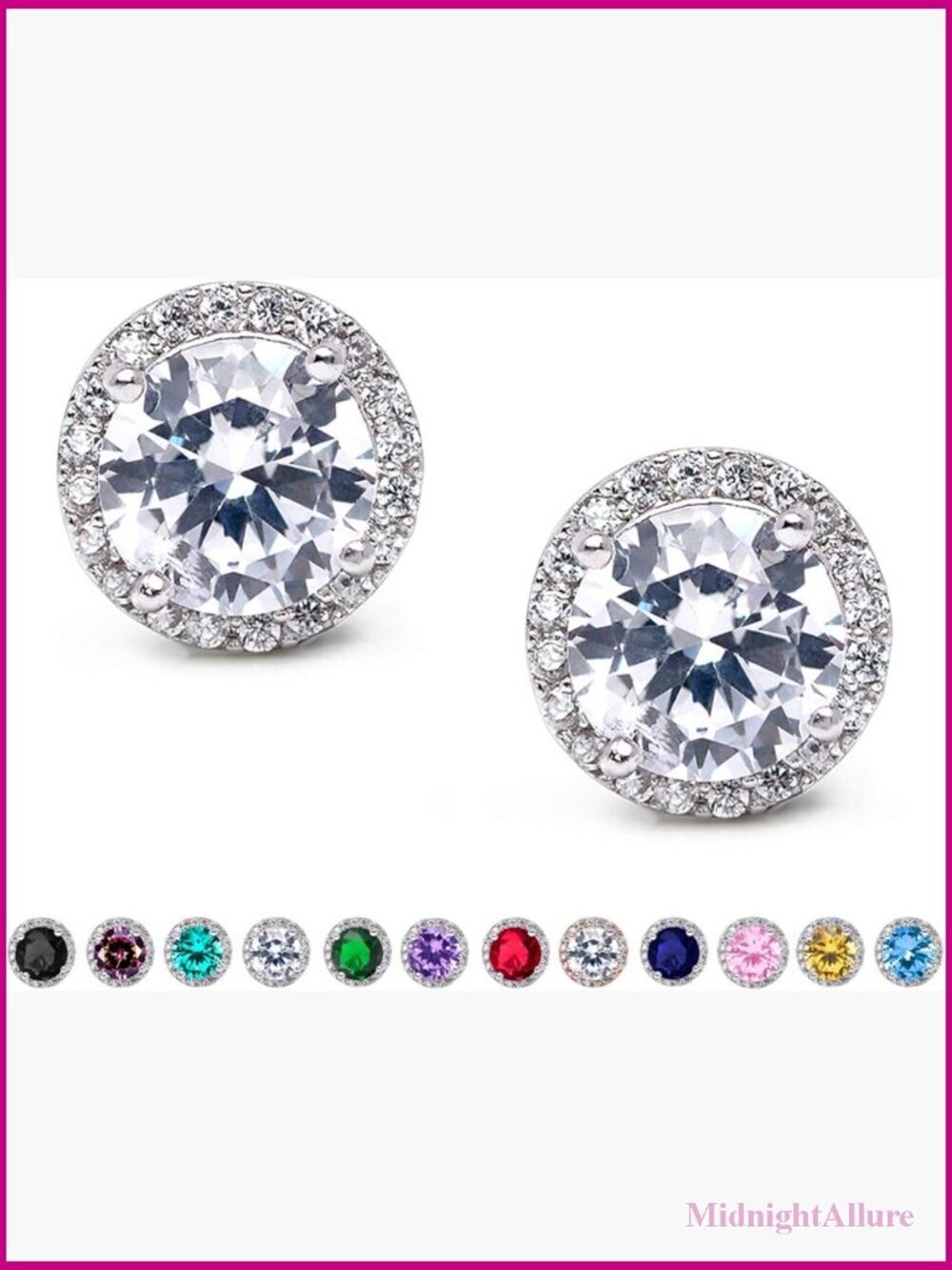 8mm Cubic Zirconia Stud Earrings Hypoallergenic Silver Post